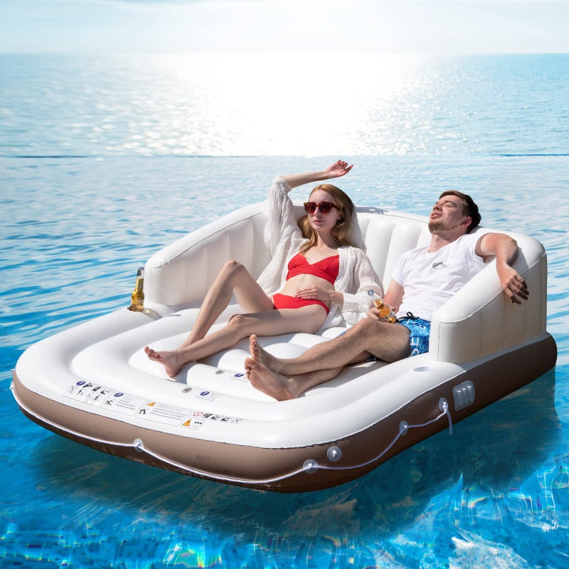 Tangkula Inflatable Pool Float Giant Pool Lounger Floats 2 Adult Size with UPF50 Retractable Sunshade Ergonomic Backrest Armrest 2 Cup Holders Heavy Duty Adult Sunbathing Pool Lounge Raft - Image 2