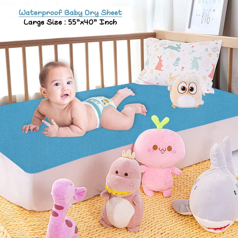 Dream King Waterproof Quick Dry Sheet for Baby| Bed Pad Anti-Piling Fleece Extra Absorbent Washable Matress Protector| Baby Bed Protector - Size Medium 100X70 Cm (Peacock Blue) - Image 2
