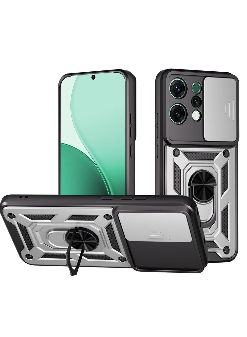 Case Cover Shockproof Protective Case with Camera Protection and Metal Ring Compatible with  Oppo Reno 14 (Silver)