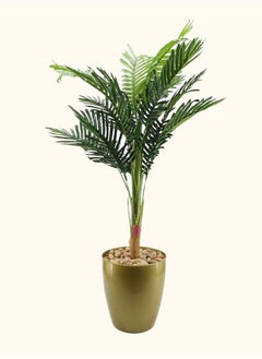 DRAMA HOME Artificial Ornamental Palm Tree in Pot Green/Matte Gold120 cm  - Image 1