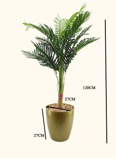 DRAMA HOME Artificial Ornamental Palm Tree in Pot Green/Matte Gold120 cm  - Image 3