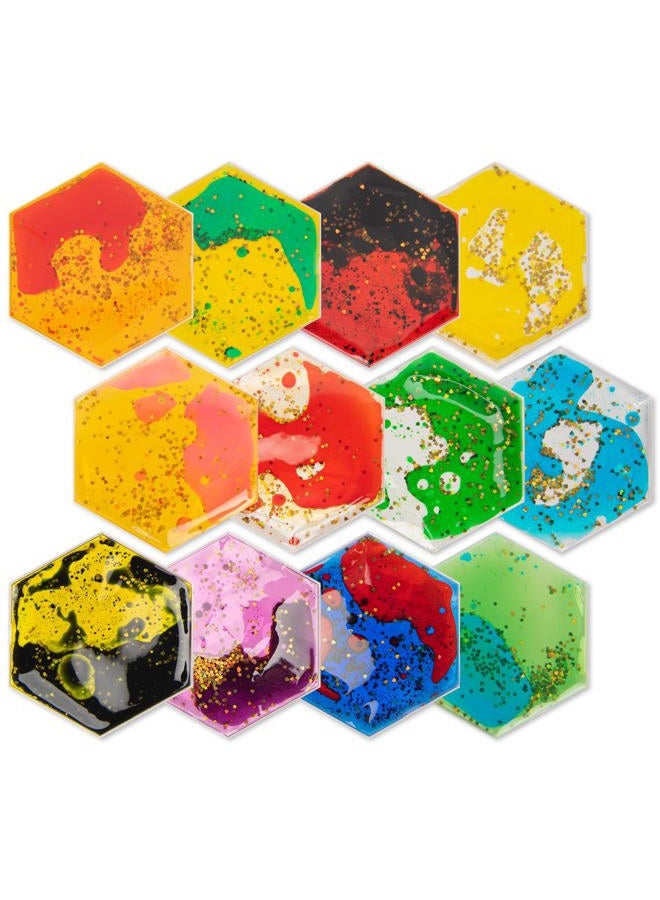 Art3d Hexagon Sensory Fidget Liquid Motion Tiles for Kids, Toddler, Teens - Interactive Soft Gel Liquid Play Mats for Home, Schools, Playrooms, Multi-Pack of 12 Tiles - Image 1