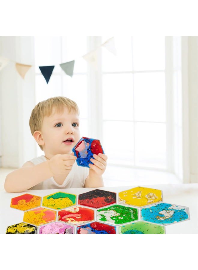 Art3d Hexagon Sensory Fidget Liquid Motion Tiles for Kids, Toddler, Teens - Interactive Soft Gel Liquid Play Mats for Home, Schools, Playrooms, Multi-Pack of 12 Tiles - Image 2