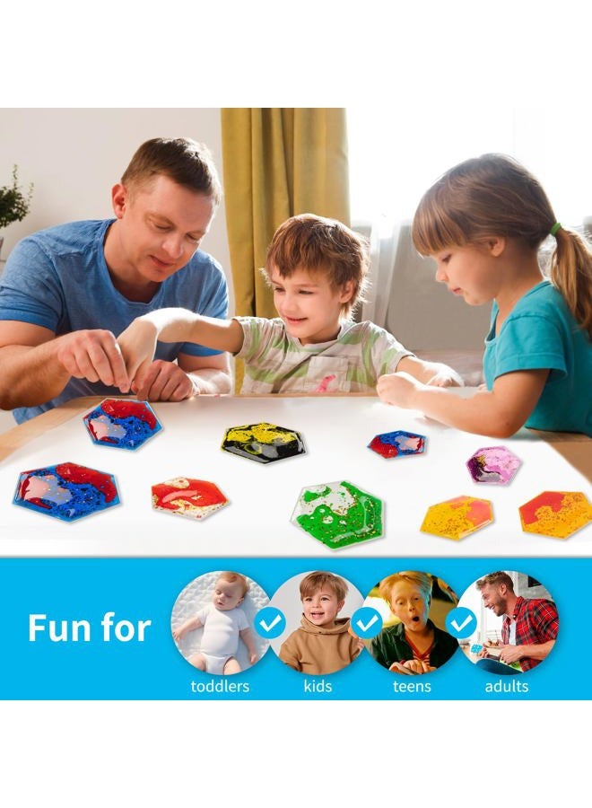 Art3d Hexagon Sensory Fidget Liquid Motion Tiles for Kids, Toddler, Teens - Interactive Soft Gel Liquid Play Mats for Home, Schools, Playrooms, Multi-Pack of 12 Tiles - Image 4