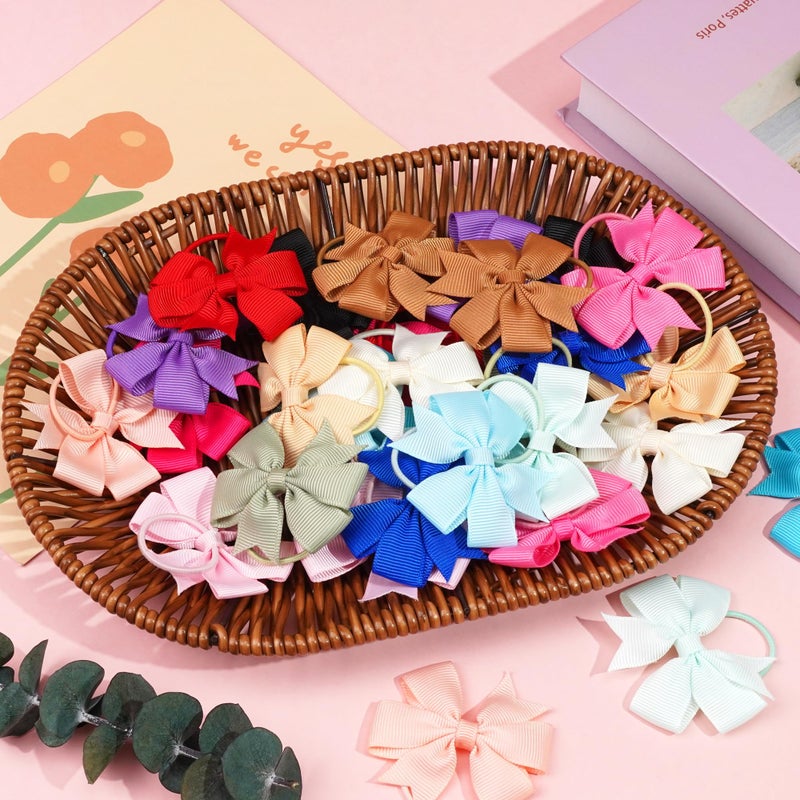 BBgifts 30PCS 2 Inches Baby Girls Hair Bows Ties Mini Pinwheel Boutique Elastic Hair Rubber Ribbon Hair Band Accessories for Kids Toddlers Infants - Image 3