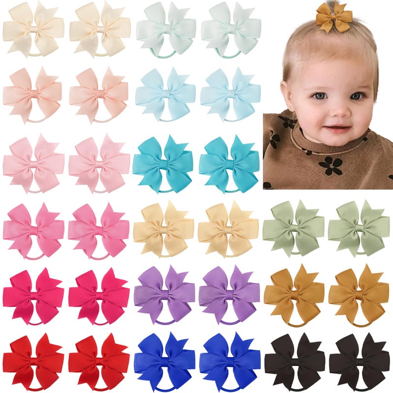 BBgifts 30PCS 2 Inches Baby Girls Hair Bows Ties Mini Pinwheel Boutique Elastic Hair Rubber Ribbon Hair Band Accessories for Kids Toddlers Infants - Image 1