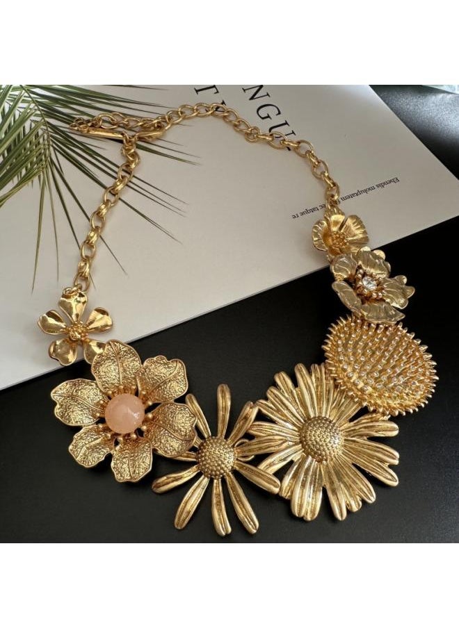 NIBEMINENT Os Fashion Kua Zhang Retro Large Matte Color Hand Painted Enamel Glaze Big Daisy Flower Necklace Banquet Jewelry 