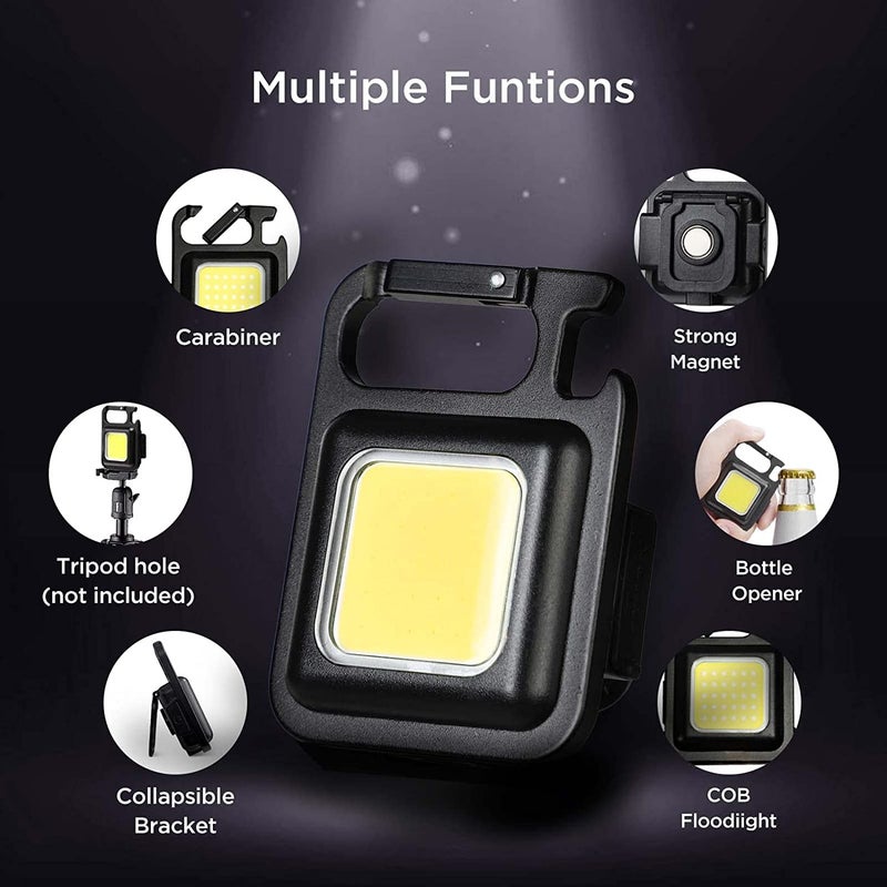 TECH LOGO ELECTRONICS Keychain LED Light 2Hours Battery Life with Bottle Opener Magnetic Base and Folding Bracket Mini COB 500 Lumens Rechargeable Emergency Light Aluminum Type C USB Included Inside Box  - Image 2