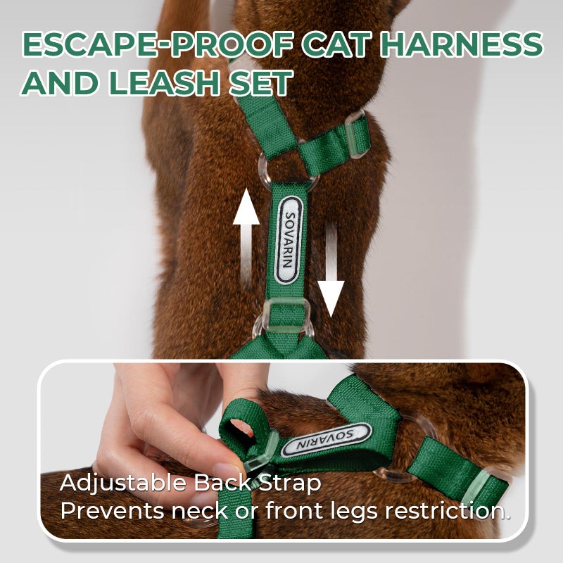 Sovarin Cat Harness and Leash Set - Green Lightweight Soft Kitten Harness Escape Proof, Adjustable Travel Pet Harness for Walkingï¼ŒEasy Control Comfortable Outdoor (Green, One Size Fits All) - Image 4