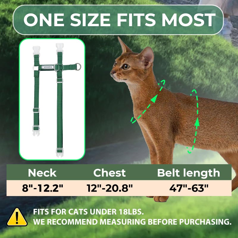Sovarin Cat Harness and Leash Set - Green Lightweight Soft Kitten Harness Escape Proof, Adjustable Travel Pet Harness for Walkingï¼ŒEasy Control Comfortable Outdoor (Green, One Size Fits All) - Image 3
