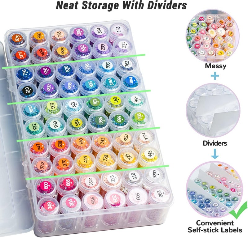 forever young Diamond Painting Storage Containers, 1 Pack 60 Grids Bead Organizer and Diamond Painting Labels, Bead Organizers and Storage for Diamond Art Accessories, Diamond Bead Storage - Image 3