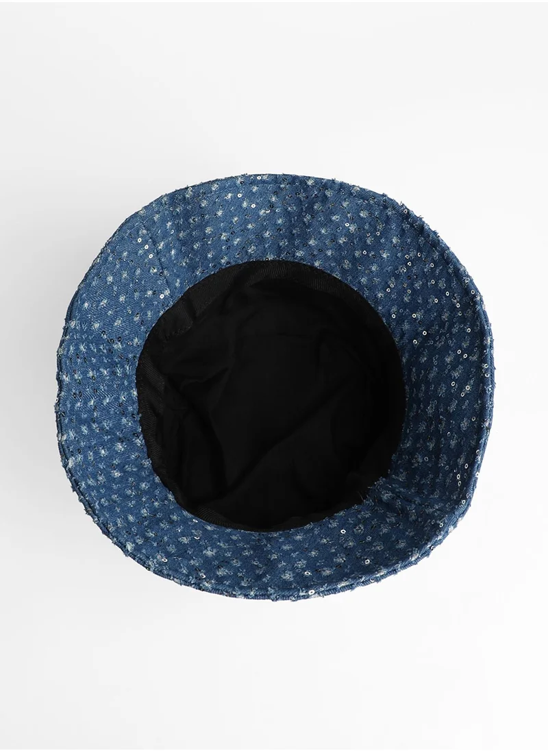 Haute Sauce Sequin Denim Bucket Hat - Star Command Blue