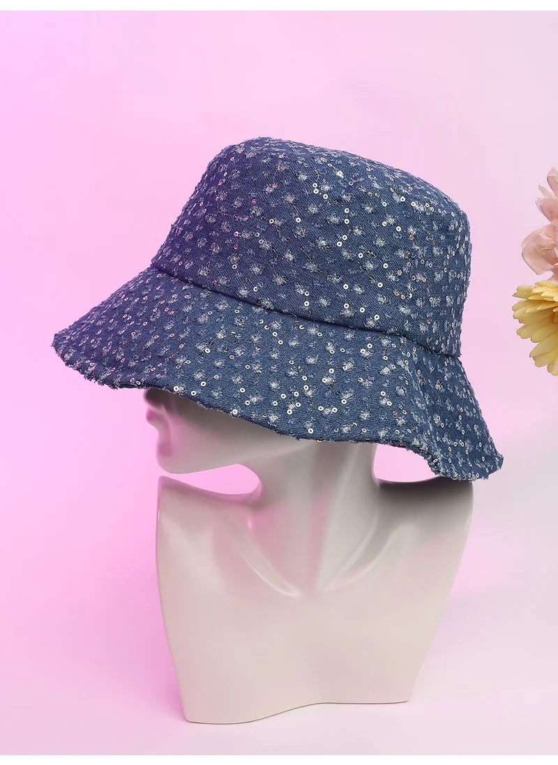 Haute Sauce Sequin Denim Bucket Hat - Star Command Blue