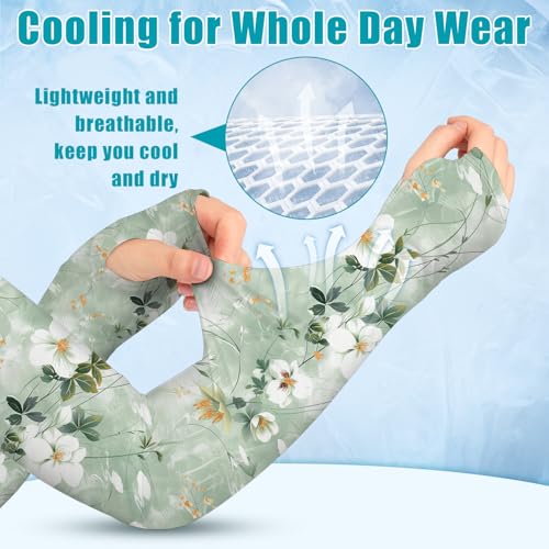 Bebila Gardening Sleeves for Women Farm UV Sun Protection Anti-Scratch Cooling Sleeves with Thumb Hole Arms Cover Outdoors (Watercolor flowers) - Image 3