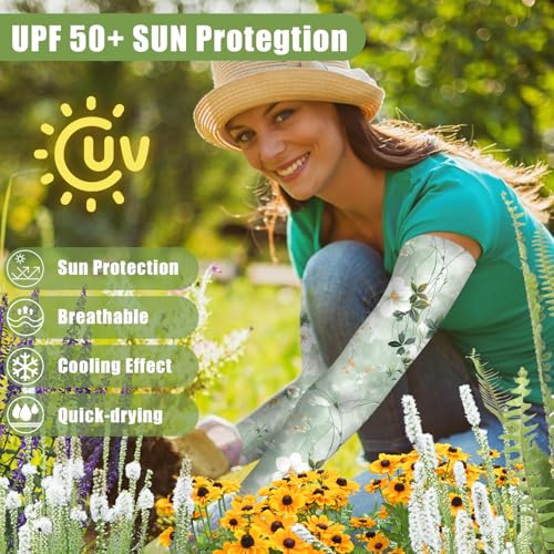 Bebila Gardening Sleeves for Women Farm UV Sun Protection Anti-Scratch Cooling Sleeves with Thumb Hole Arms Cover Outdoors (Watercolor flowers) - Image 2