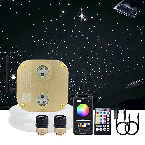 AKEPO Fiber Optic Light Kit 20W RGBW Twinkle+APP+Sound Activated Dual-Head Fiber Optic Star Ceiling Light Total 620pcs of 9.8ft/3m Mixed Fiber Optic Strands for Car Headliner Star/Media Room - Image 1