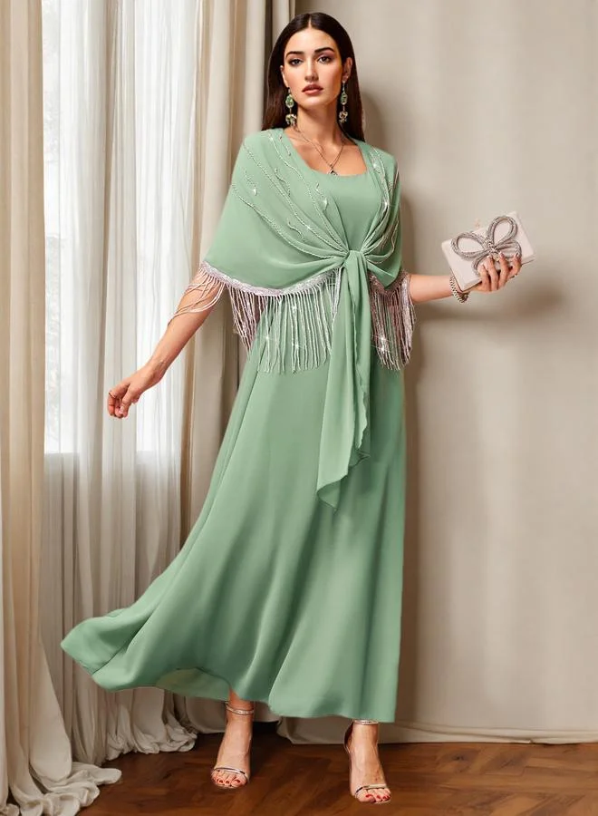 تايك تو جلابية مزينة بالفصوص والشراشيب