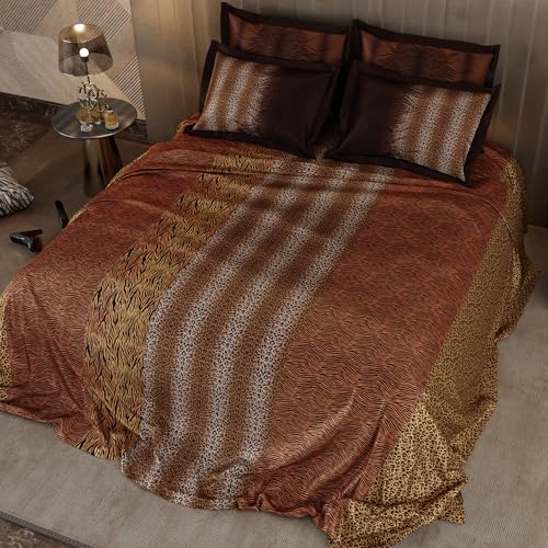 Stoa Paris 300TC Enriched Cotton Super Size Bedsheet with 4 Pillow Covers, 274cm x 274cm Ideal for Double & King Size Bed, Breathable, Moisture Absorption, All-Season Comfort, Untamed - Gold, Beige - Image 4