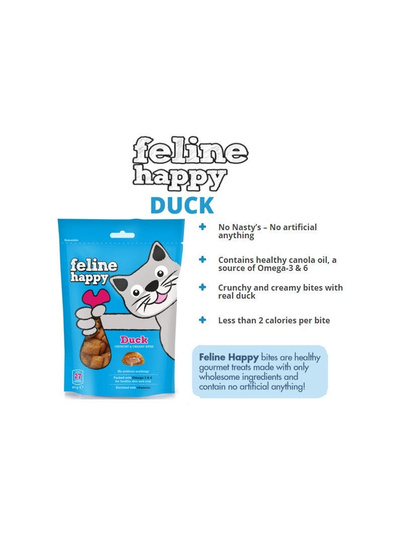 Feline Happy Duck Crunchy & Creamy Cat Treats 60g - Image 2