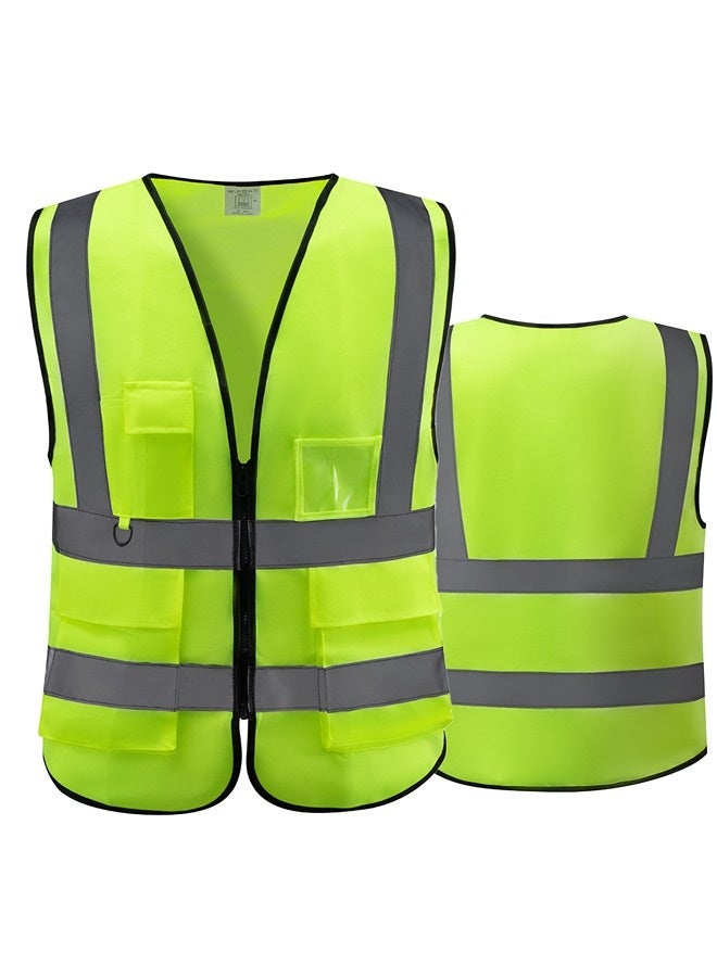 LAWAZIM High Visibility Yellow Safety Vest Multi-Pocket Breathable 160g Workwear with Reflective Stripes Unisex for Construction Roadside Traffic Control Cycling Jogging Outdoor Use - Image 1