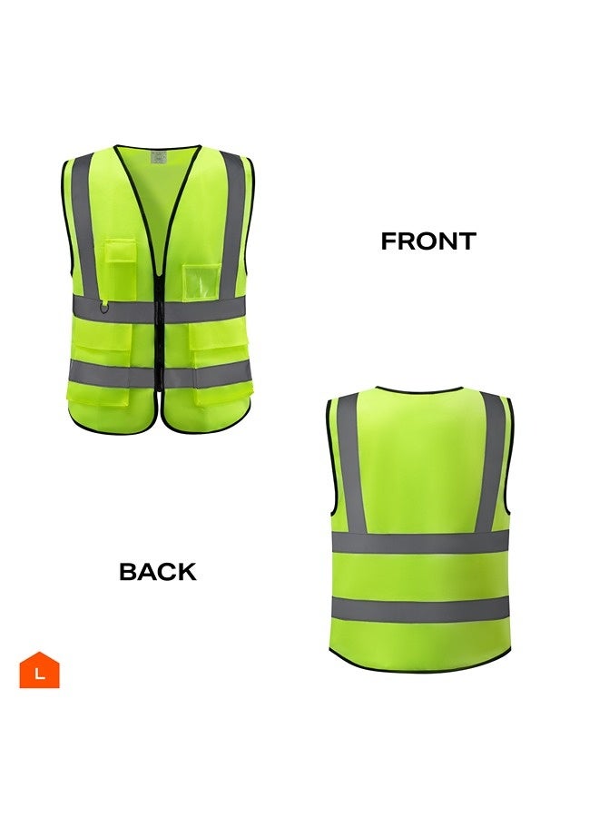 LAWAZIM High Visibility Yellow Safety Vest Multi-Pocket Breathable 160g Workwear with Reflective Stripes Unisex for Construction Roadside Traffic Control Cycling Jogging Outdoor Use - Image 3