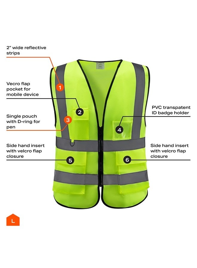 LAWAZIM High Visibility Yellow Safety Vest Multi-Pocket Breathable 160g Workwear with Reflective Stripes Unisex for Construction Roadside Traffic Control Cycling Jogging Outdoor Use - Image 2