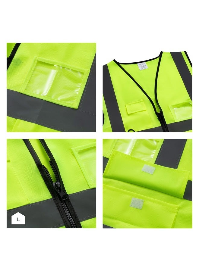 LAWAZIM High Visibility Yellow Safety Vest Multi-Pocket Breathable 160g Workwear with Reflective Stripes Unisex for Construction Roadside Traffic Control Cycling Jogging Outdoor Use - Image 4