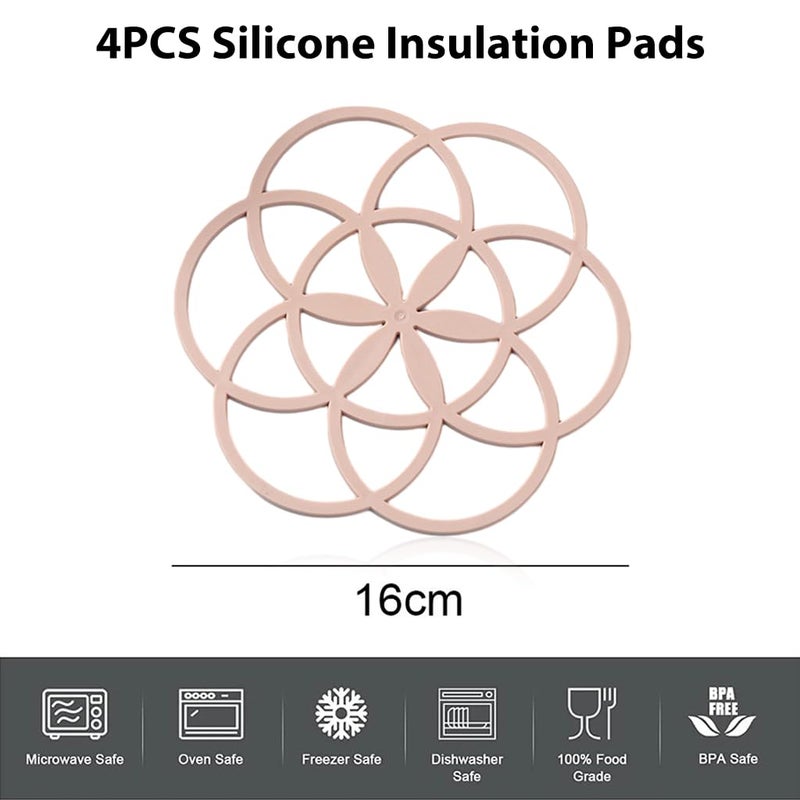 Supvox® 4pcs Silicone Trivet Mat, Hot Pot Holder Hot Pads for Table & Countertop - Trivet for Hot Dishes - Non-Slip & Heat Resistant Modern Kitchen Hot Pads for Pots & Pans - Image 2