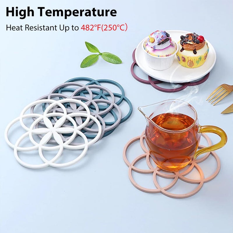 Supvox® 4pcs Silicone Trivet Mat, Hot Pot Holder Hot Pads for Table & Countertop - Trivet for Hot Dishes - Non-Slip & Heat Resistant Modern Kitchen Hot Pads for Pots & Pans - Image 3