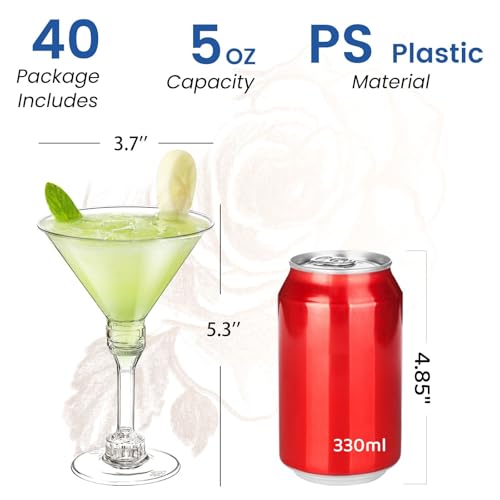 CALBODE 40 Pack Plastic Martini Glasses 5 Oz Disposable Cocktail Glasses, Tall Mini Martini Cups, Plastic Margarita Glasses Perfect for Thanksgiving Christmas Party Btirhday Wedding and All Events - Image 2