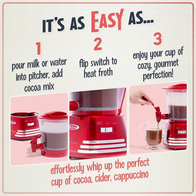 Nostalgia Retro Frother and Hot Chocolate Maker and Dispenser, 32 Oz, for Coffees, Lattes, Cappuccinos, Red - Image 3