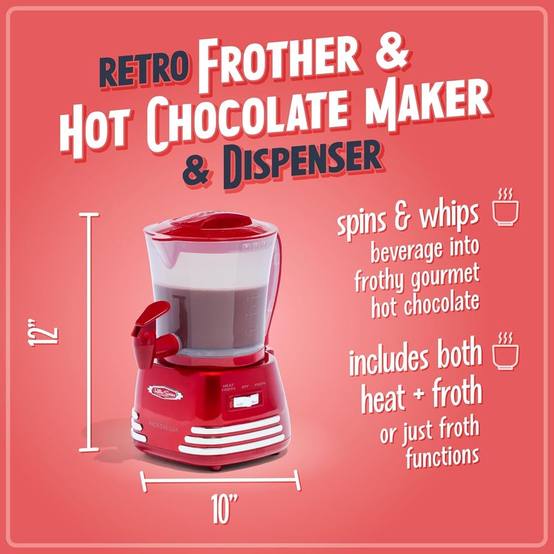 Nostalgia Retro Frother and Hot Chocolate Maker and Dispenser, 32 Oz, for Coffees, Lattes, Cappuccinos, Red - Image 2