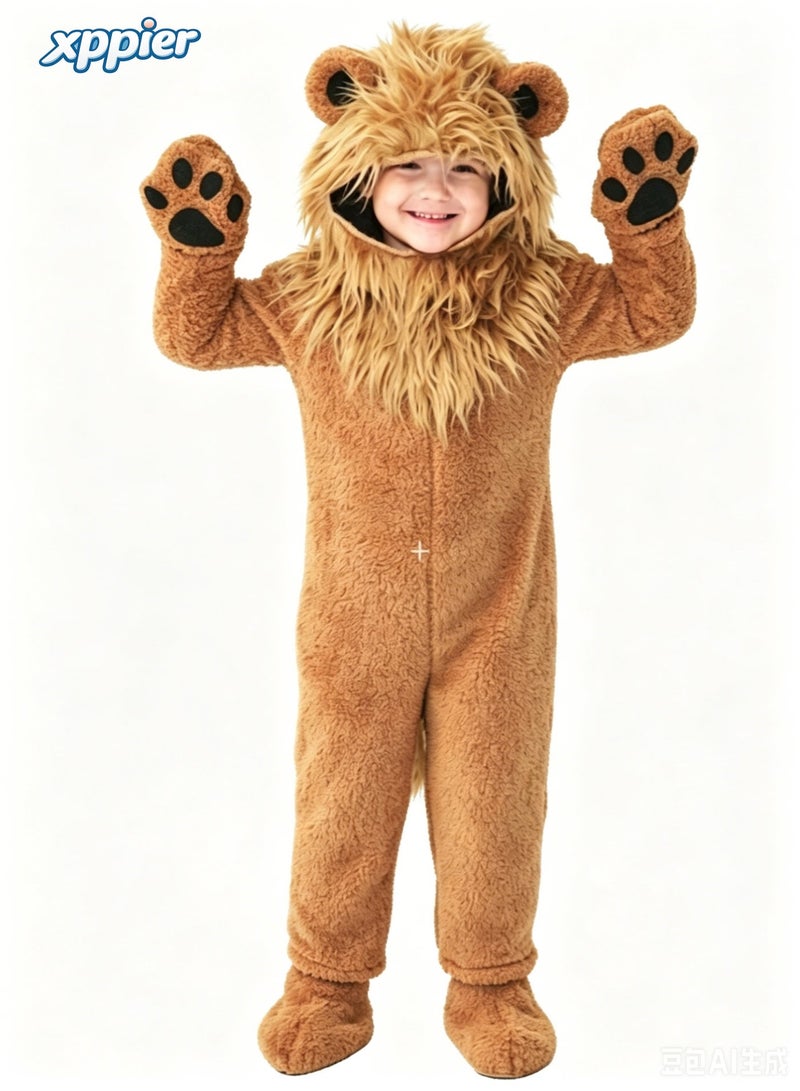 xppier Lion Costume for Kids and Toddlers, Halloween Costume for Kids, Animal Costumes for Kids, Hooded Jumpsuit Animal Outfit for Cosplay Costume Party, Birthday, Photo Shoot, 8-10 Years - Image 1