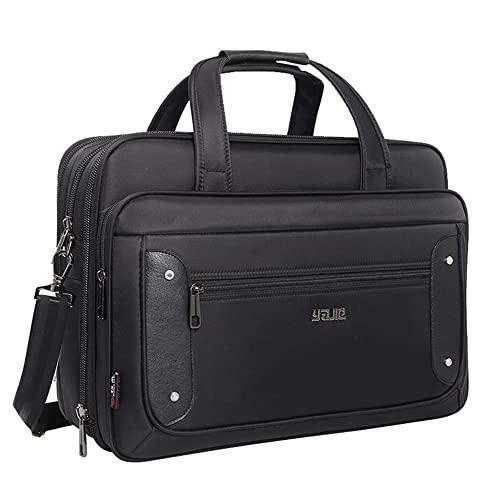 YAJIE Men's X-Large Black Canvas Tote Laptop Bag, 19 Inch, Work Briefcase with Laptop Compartment, Water-Repellent, Limited - Image 1