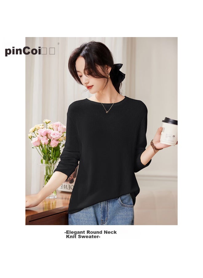 Pincai Knitted Sweater For Women, Spring And Autumn Thin Style, Solid Color Pullover, Inner Layer Base Shirt, Simple Casual Top P143z3019 - Image 3