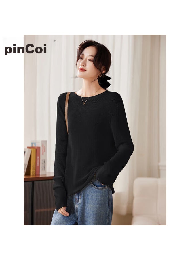 Pincai Knitted Sweater For Women, Spring And Autumn Thin Style, Solid Color Pullover, Inner Layer Base Shirt, Simple Casual Top P143z3019 - Image 1
