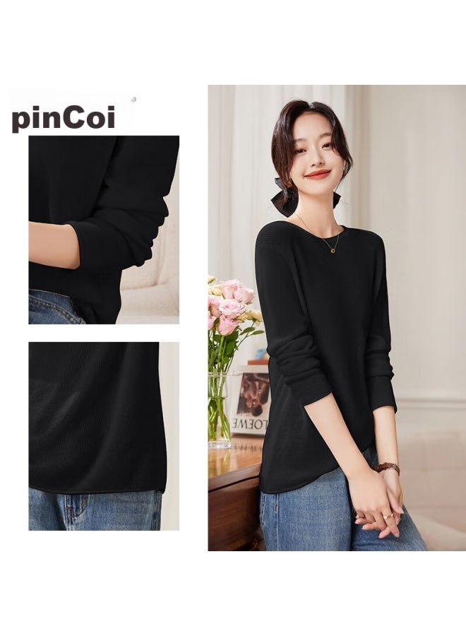 Pincai Knitted Sweater For Women, Spring And Autumn Thin Style, Solid Color Pullover, Inner Layer Base Shirt, Simple Casual Top P143z3019 - Image 2
