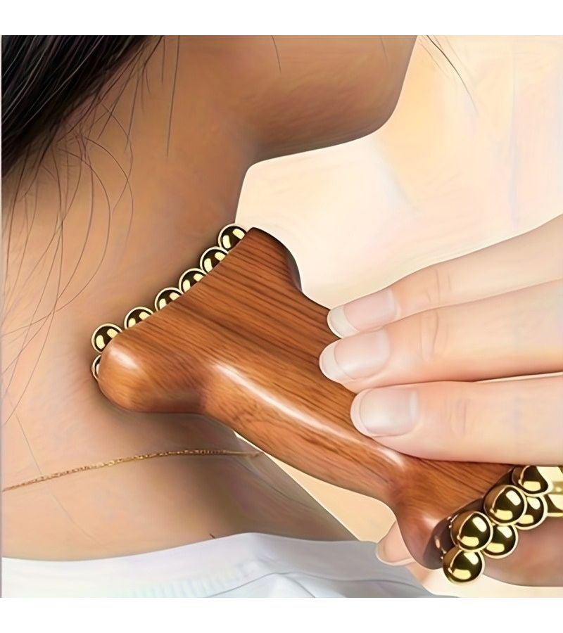 Facial Neck Massager with Ergonomic Wood Handle Ice Roller Gua Sha Tool Sensitive Skin Care - Image 3