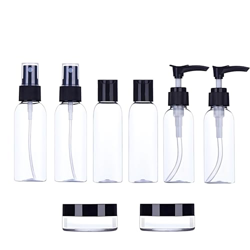 Hian 50ml Transparent Travel Bottles Kit Leak Proof Refillable Plastic Containers Set for Shampoo Lotion Cream Soap BPA Free Portable Toiletry Kit for Flight Gym Travel, Pack of 8 - Image 1