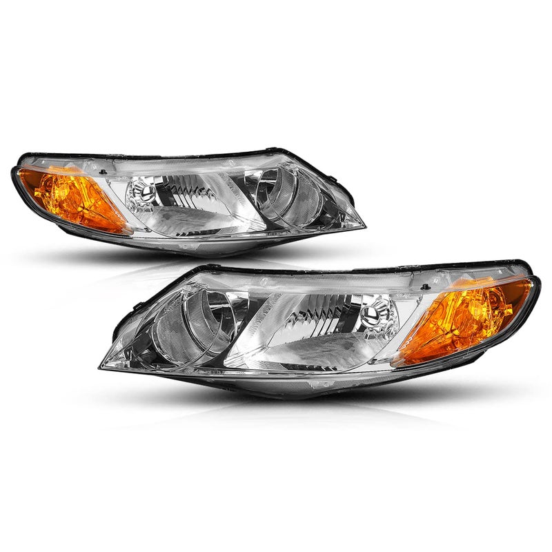 PM PERFORMOTOR Chrome Amber Headlights Replacement Compatible with 0611 Honda Civic Sedan 4Door PMHLHCIV4D0609OHCA