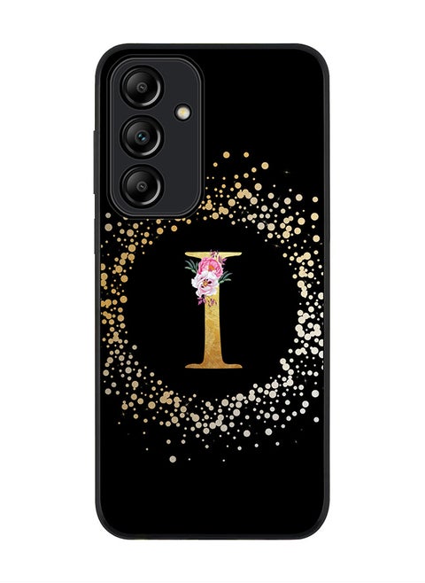 Rugged Black Edge Case for Samsung Galaxy A55, Slim fit Case Thin Cover- Custom Monogram Initial Letter Floral Pattern Alphabet - I (Black)