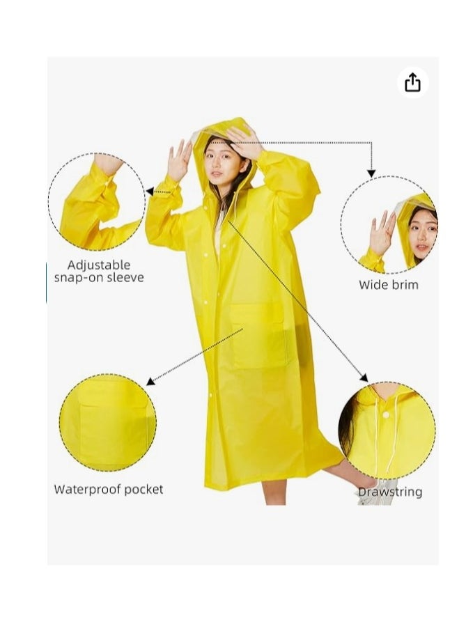 OASIS-TH 1 PCS Reusable Adults Raincoats,Rain Ponchos with Hood Drawstring, Lightweight Rain Coat Waterproof Yellow  - Image 4