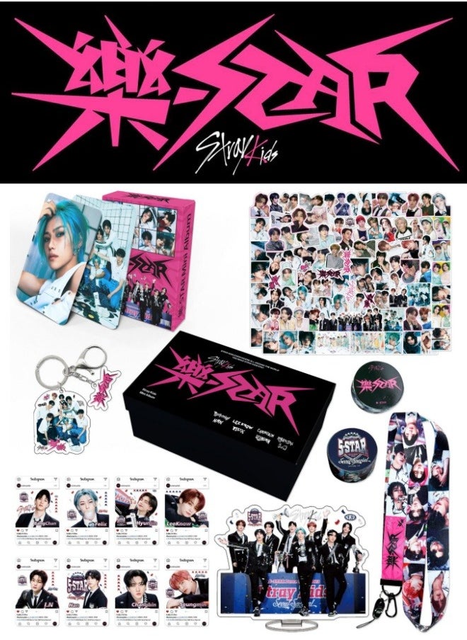 Generic StrayKids Album Rock Star Gift Box Set With Lomo Cards, Acrylic Stand, Hand Account Tape, Lanyard, Stickers, Photo Card  - Image 1