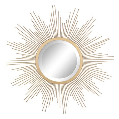 Stonebriar Round 23" Antique Gold Metal Starburst Hanging Wall Mirror with Attached Mounting Bracket, Decorative Decor for the Living Room, Bedroom, Bathroom, Hallway, and Entryway - Image 1
