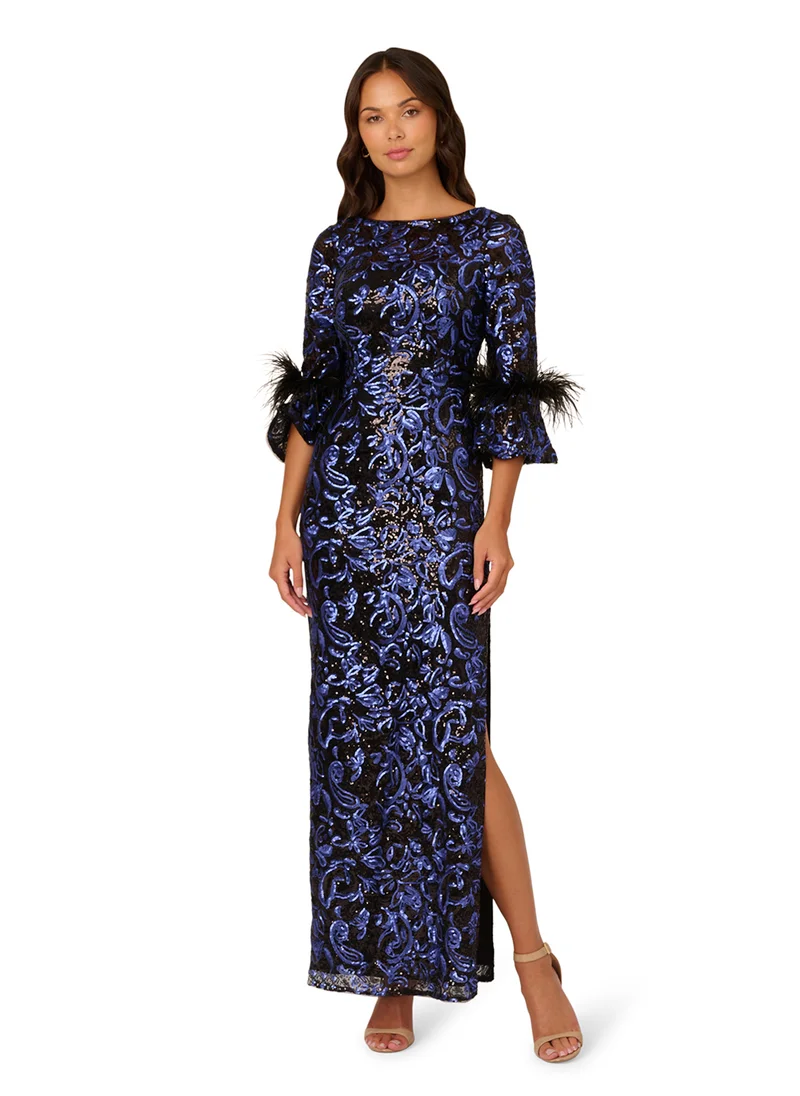 ادريانا بابيل Crew Neck Sequin Maxi Dress