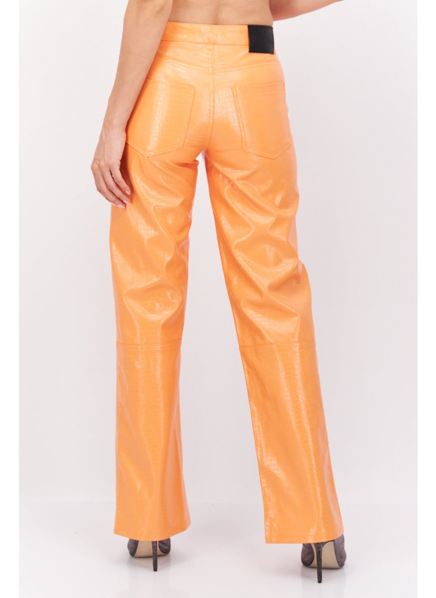 Bershka Women Wide Leg Plain Pants, Orange  - Image 4