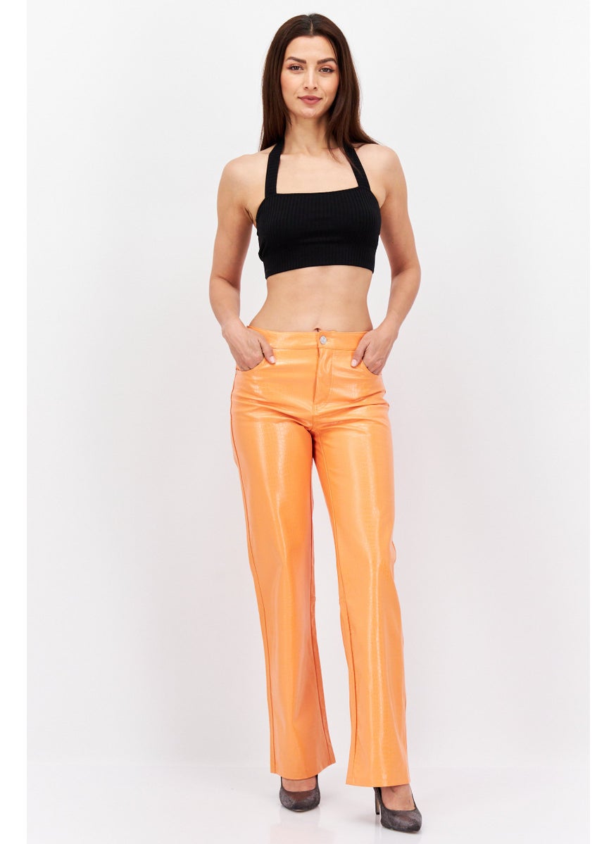 Bershka Women Wide Leg Plain Pants, Orange  - Image 2
