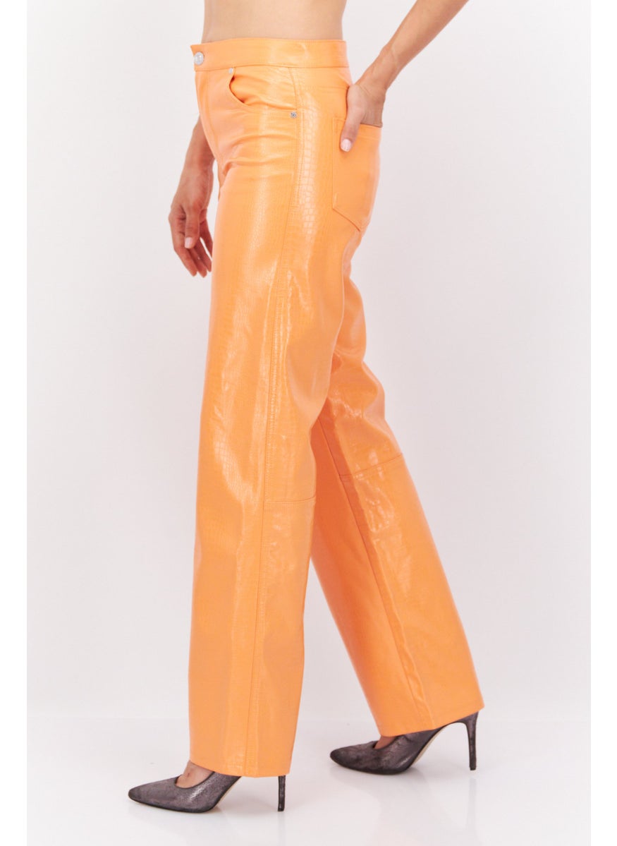 Bershka Women Wide Leg Plain Pants, Orange  - Image 3