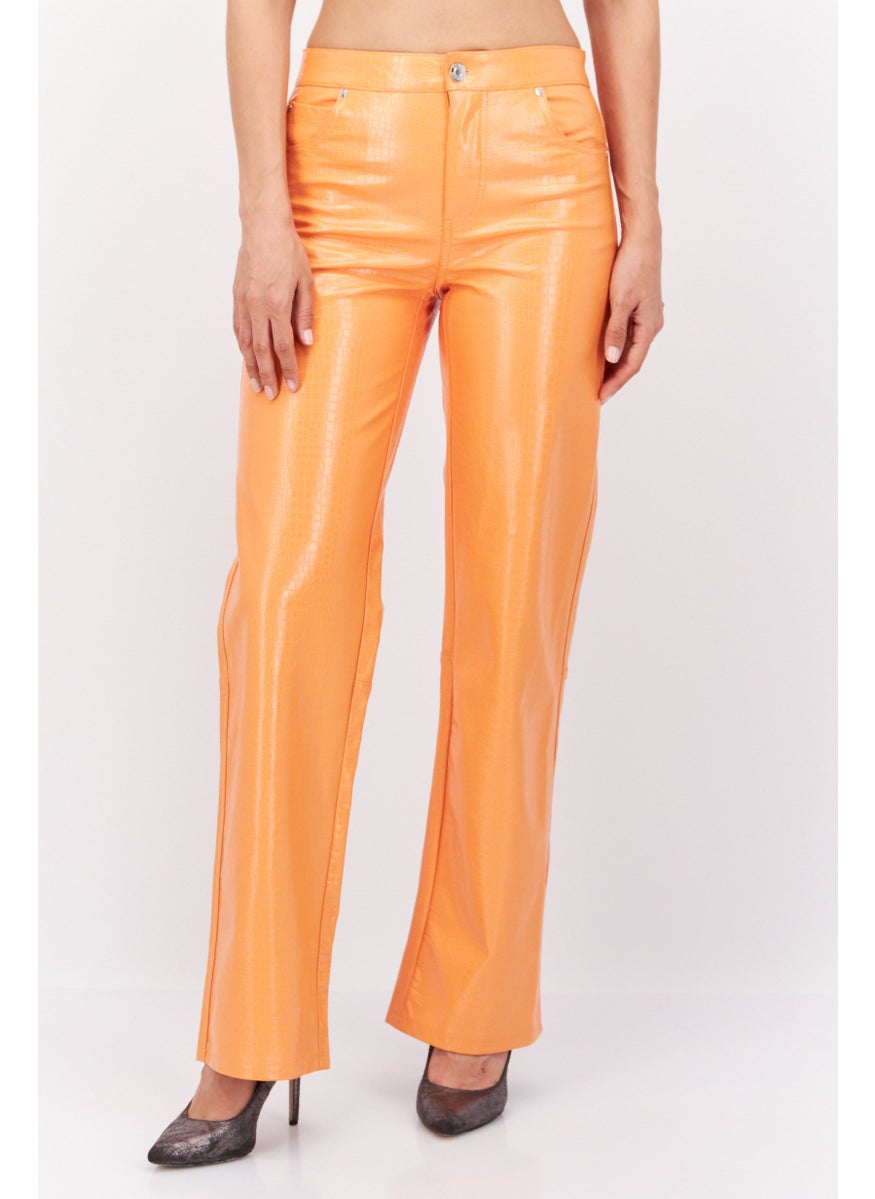 Bershka Women Wide Leg Plain Pants, Orange  - Image 1