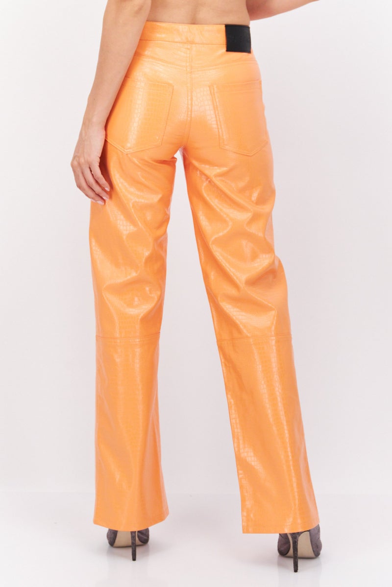 Bershka Women Wide Leg Plain Pants, Orange - Image 2